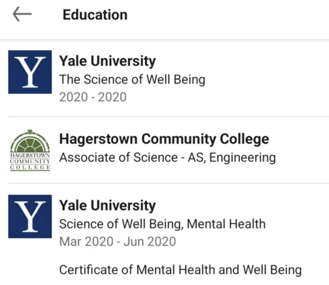 hagerstown community college - Education Y Yale University The Science of Well Being 20202020 Hagerstown Community College Hagerstown Associate of Science As, Engineering Community College Y Yale University Science of Well Being, Mental Health Certificate