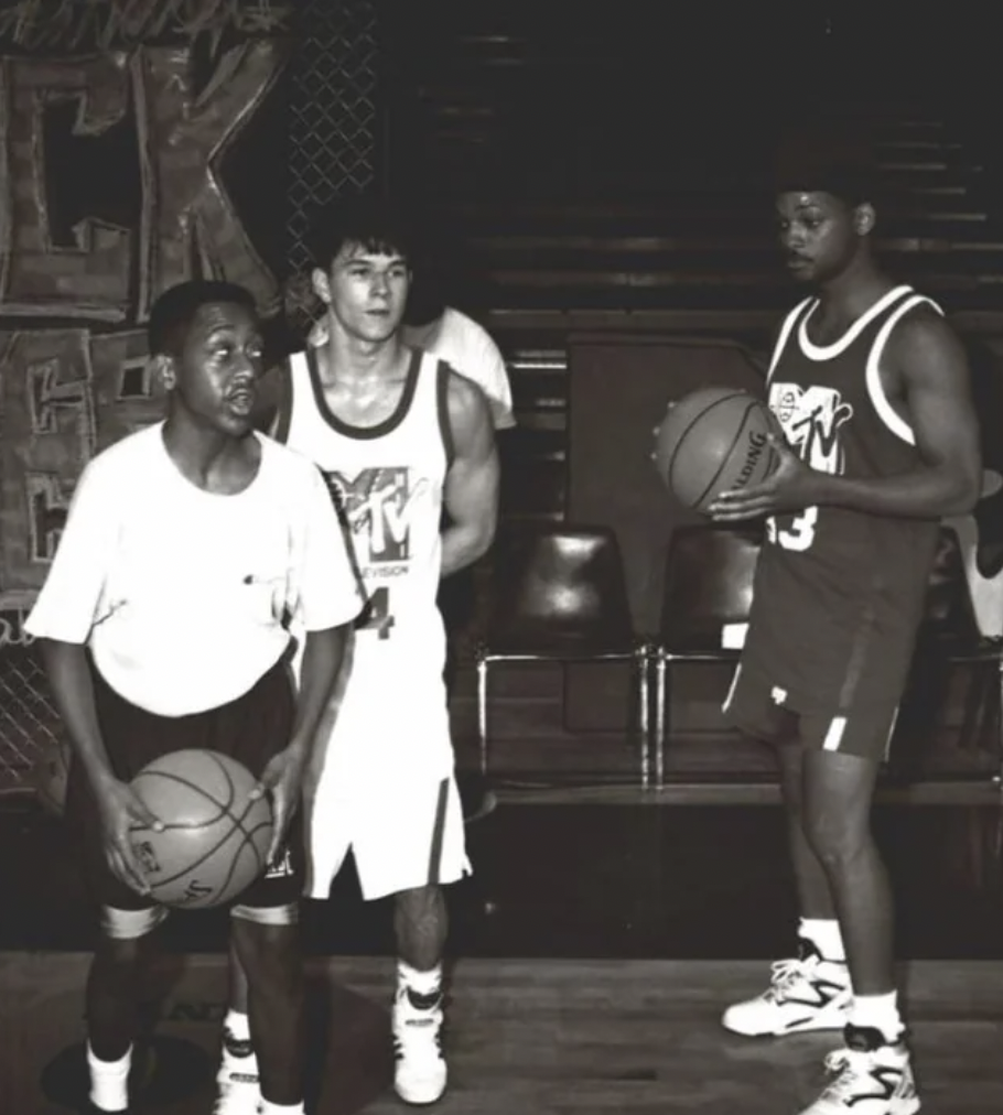 Jaleel White, Mark Wahlberg and Will Smith shooting hoops in 1991.