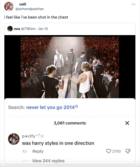 website - ceili i feel i've been shot in the chest nou Jan 12 Search never let you go 2014 3,081 pcify was harry styles in one direction 4d View 244 replies 2190 P