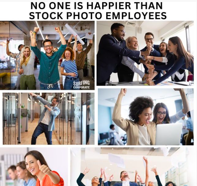 collage - No One Is Happier Than Stock Photo Employees Surfing Corporate