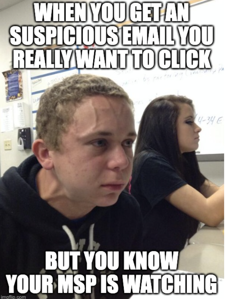pointless meetings meme - E When You Get An Suspicious Email You Really Want To Click 434 E But You Know Your Msp Is Watching imofio.com