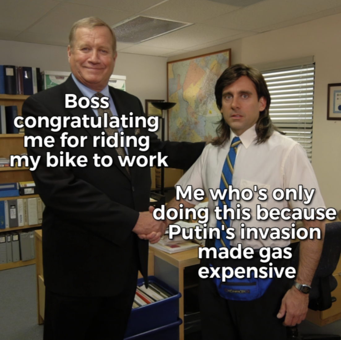 boss says we are family - Boss congratulating me for riding my bike to work Me who's only doing this because Putin's invasion made gas expensive
