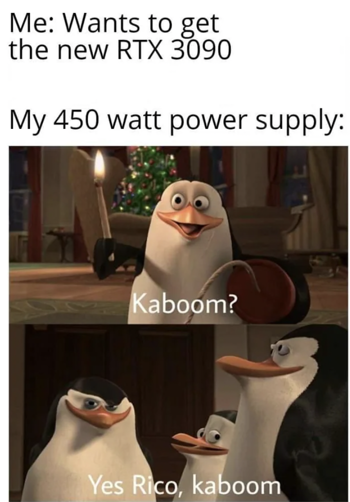 rico boom - Me Wants to get the new Rtx 3090 My 450 watt power supply Kaboom? Yes Rico, kaboom