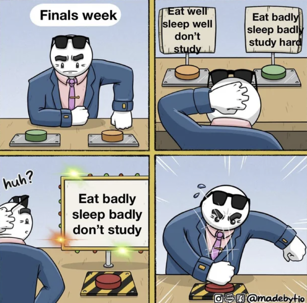 acotar court memes - Finals week Eat well sleep well don't study Eat badly sleep badly study hard huh? Eat badly sleep badly don't study 030