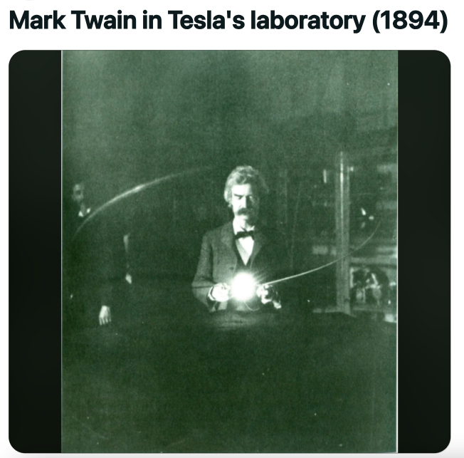 Nikola Tesla - Mark Twain in Tesla's laboratory 1894