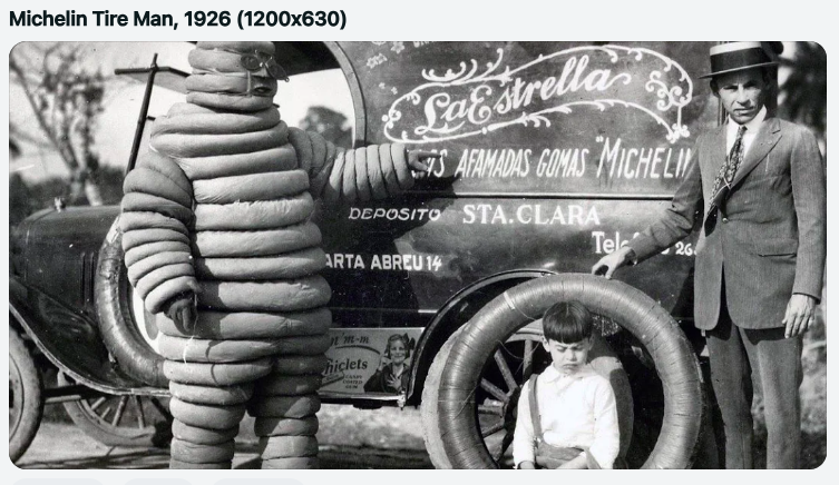 Michelin Tire Man, 1926 1200x630 La Estrella Safamadas Gomas Micheli Deposito Sta.Clara Arta Abreu 14 hiclets Tele