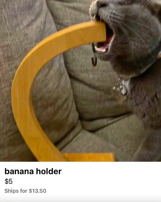 cat yawns - banana holder $5 Ships for $13.50