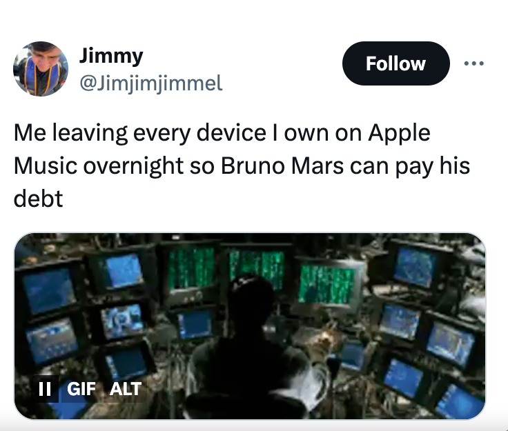 matrix operator - Jimmy Me leaving every device I own on Apple Music overnight so Bruno Mars can pay his debt Ii Gif Alt Ar