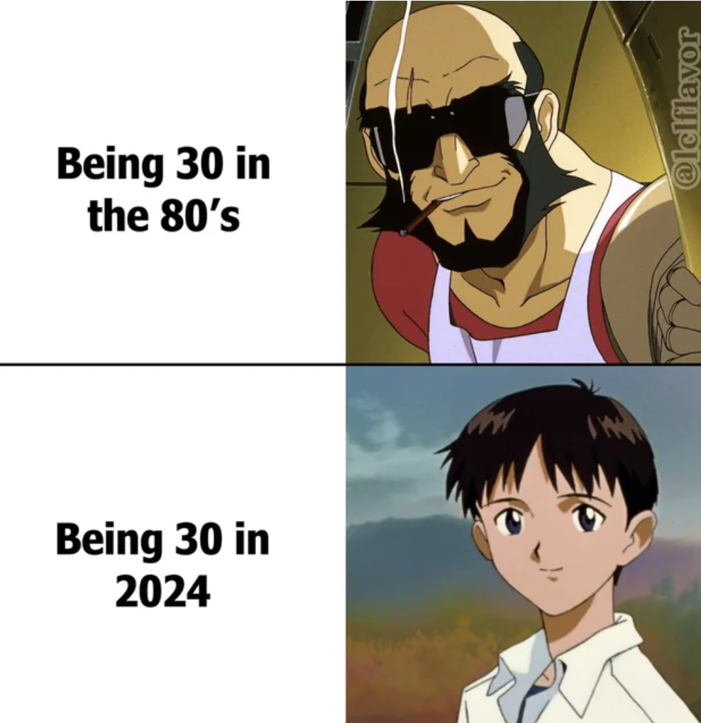 cartoon - Being 30 in the 80's Being 30 in 2024