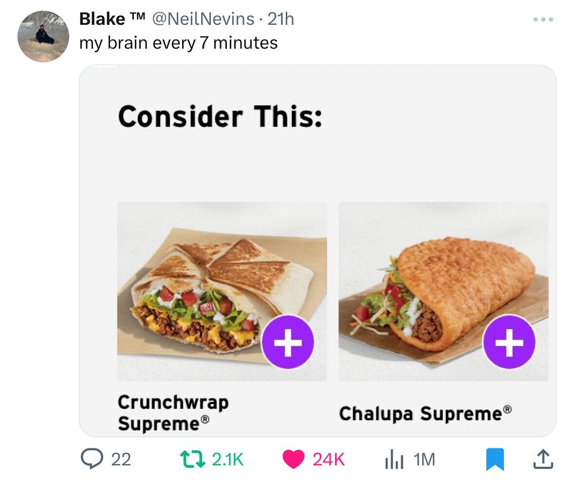 submarine sandwich - Blake Tm 21h my brain every 7 minutes Consider This Crunchwrap Supreme 22 Chalupa Supreme 24K ili 1M
