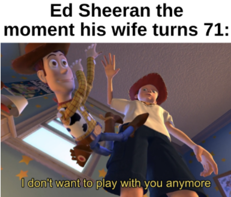 minecraft player meme - Ed Sheeran the moment his wife turns 71 I don't want to play with you anymore