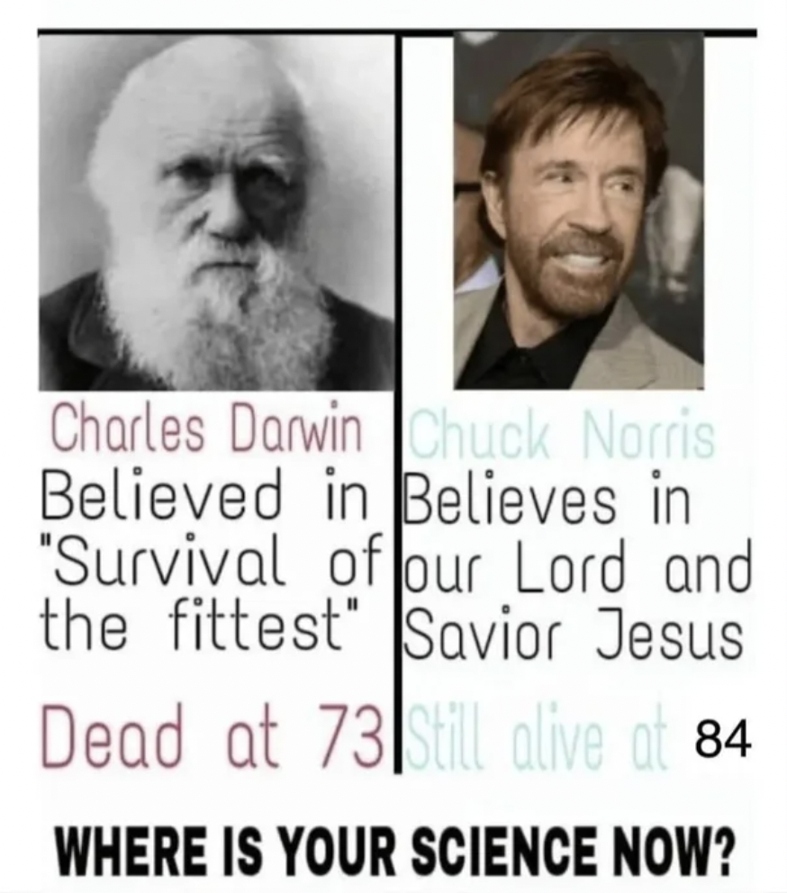 survival of the fittest jokes - Charles Darwin Chuck Norris Believed in Believes in