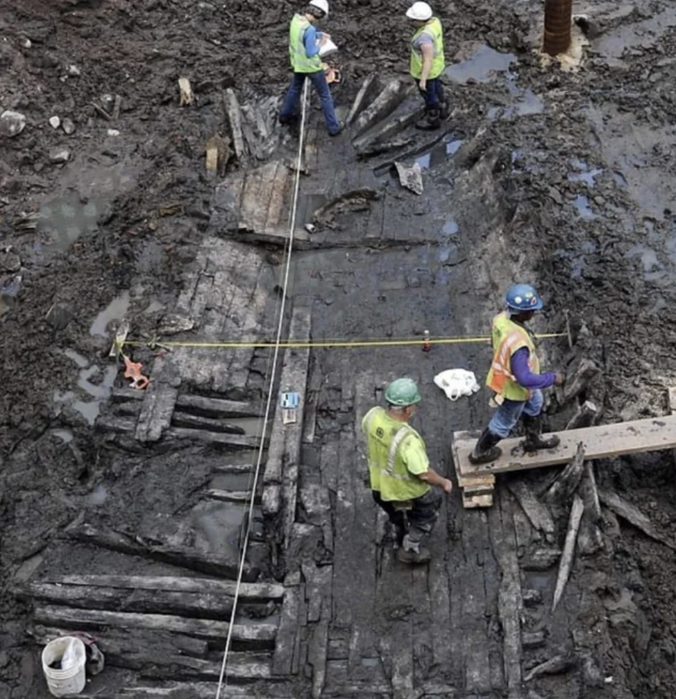 While cleaning up from the World Trade Centers falling, crews found a shipwreck 7ft below the foundation that dated back to 1773.