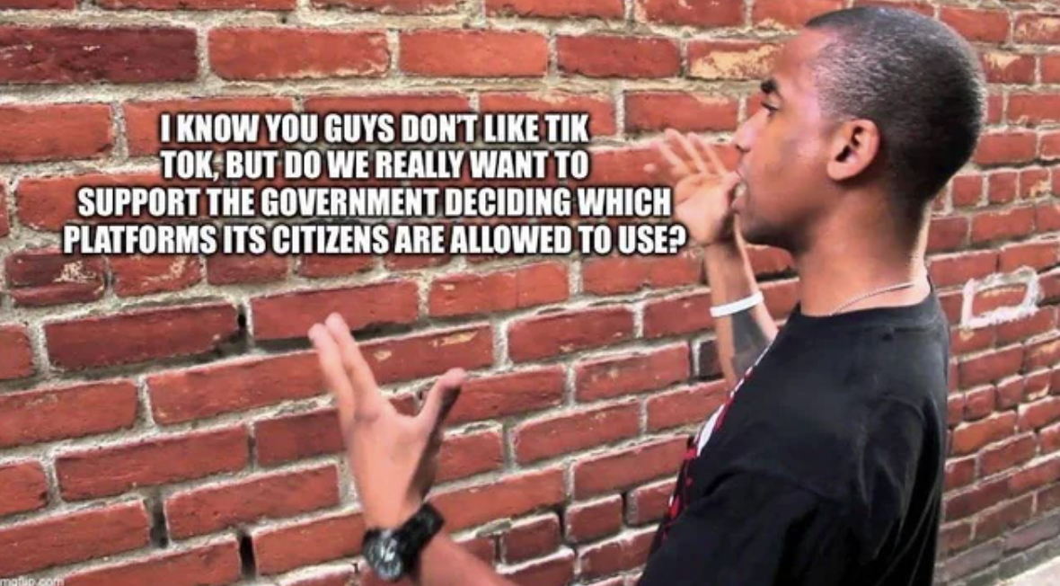 talking to wall meme template - I Know You Guys Don'T Tik Tok, But Do We Really Want To Support The Government Deciding Which Platforms Its Citizens Are Allowed To Use?