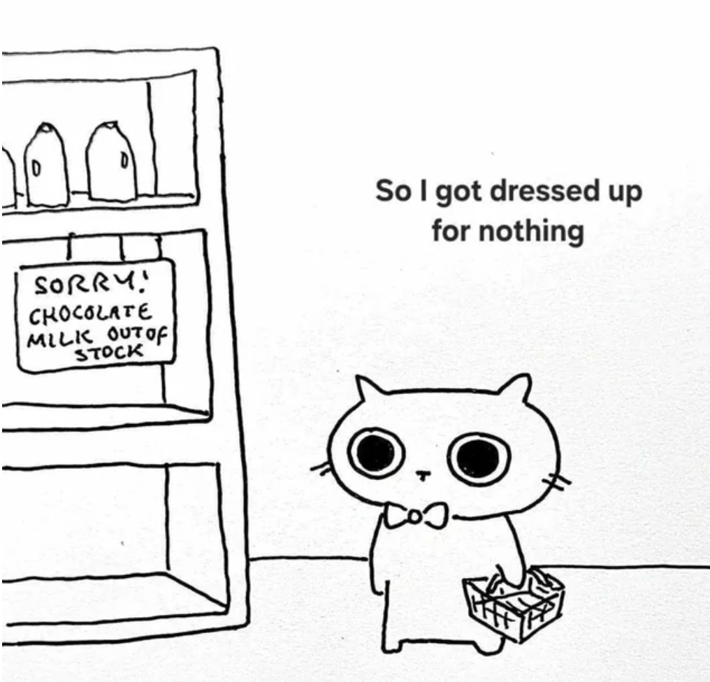 cat - Sorry! Chocolate Milk Out Of Stock So I got dressed up for nothing