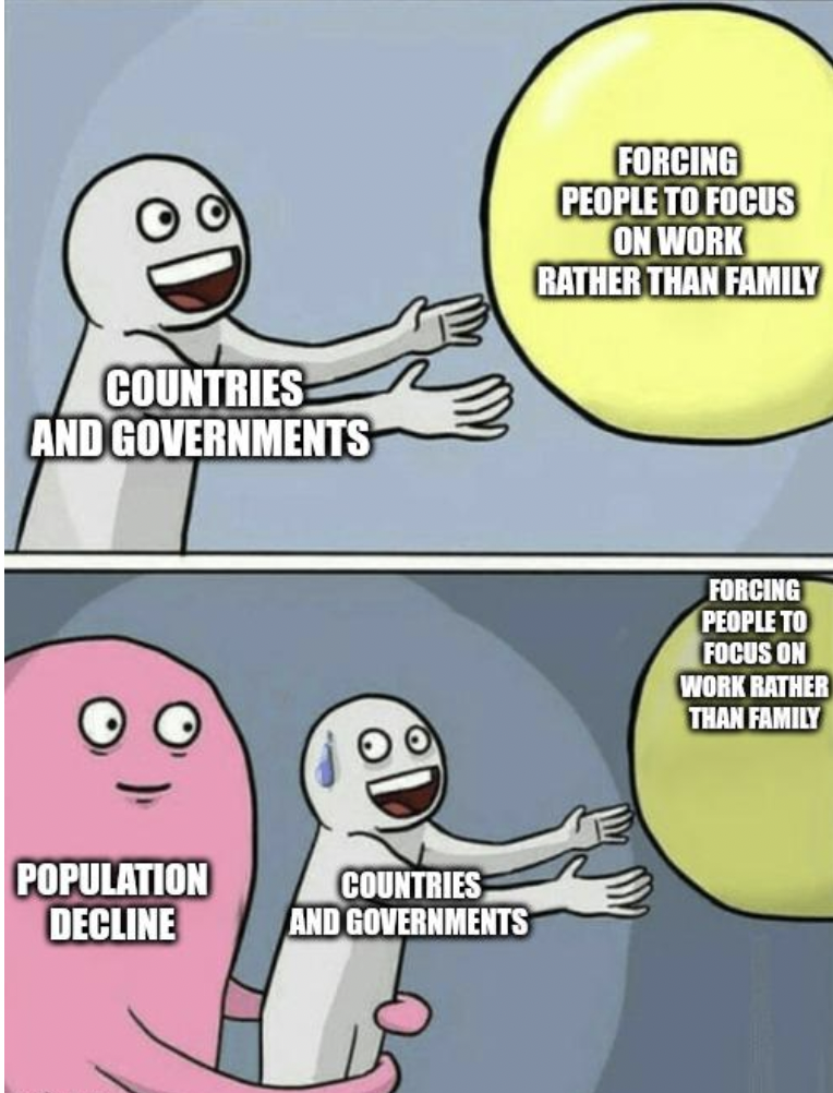 cartoon - Countries And Governments Population Decline Countries And Governments Forcing People To Focus On Work Rather Than Family Forcing People To Focus On Work Rather Than Family