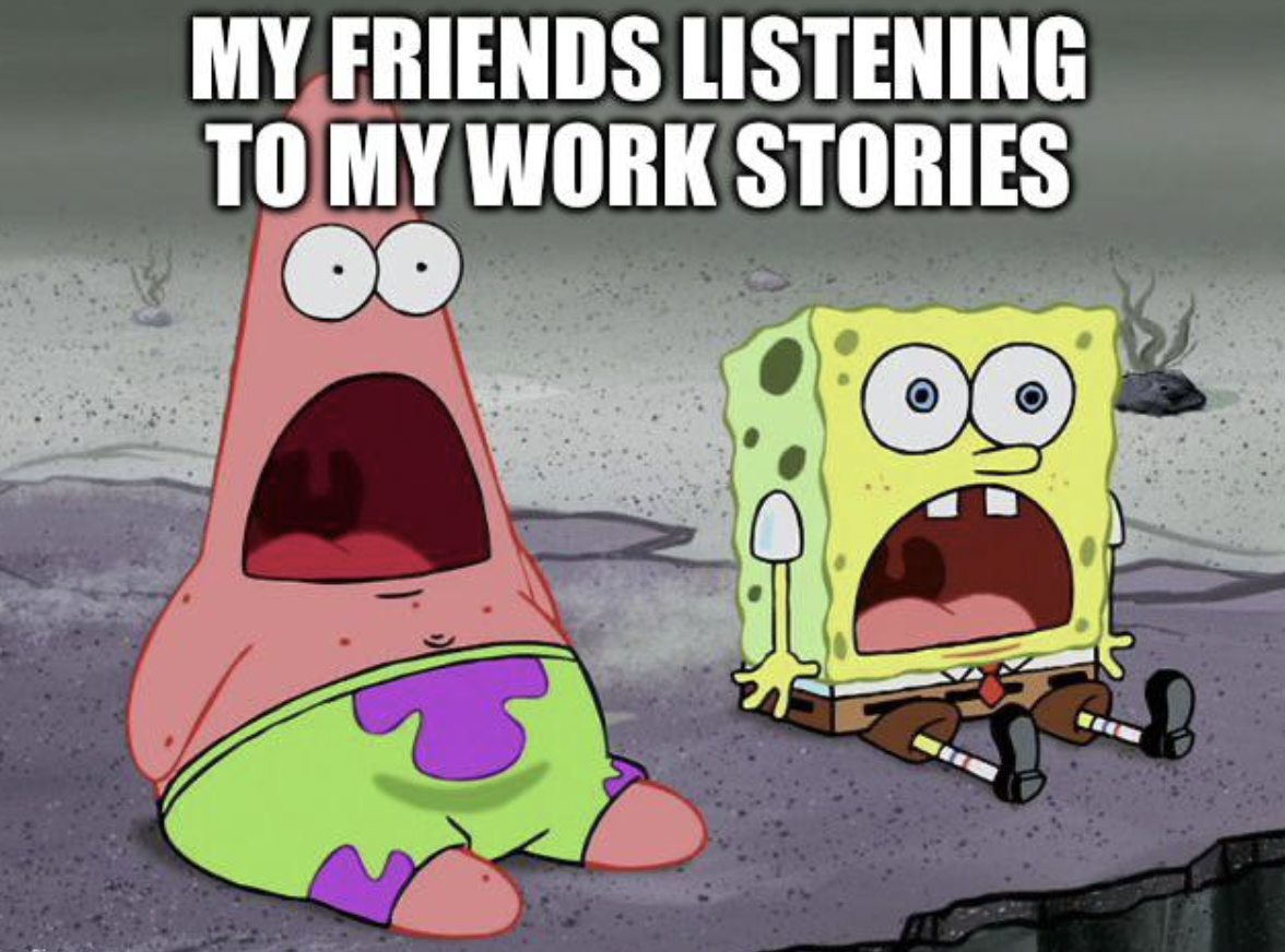 cartoon - My Friends Listening To My Work Stories