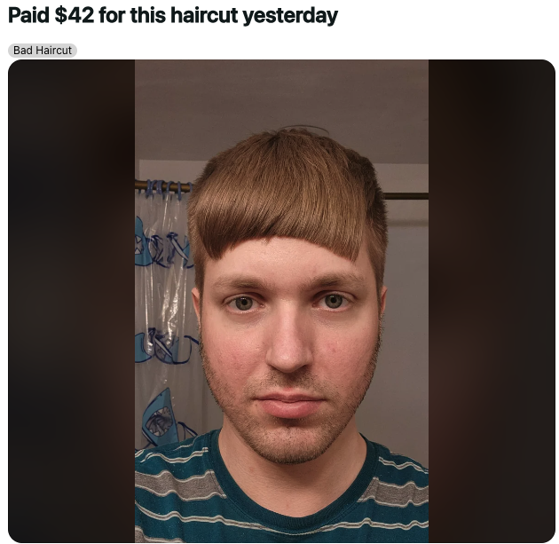 head - Paid $42 for this haircut yesterday Bad Haircut