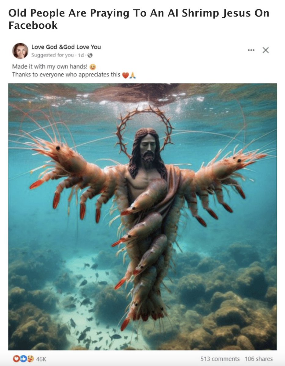 underwater - Old People Are Praying To An Al Shrimp Jesus On Facebook Love God & God Love You Suggested for you 1d Made it with my own hands! Thanks to everyone who appreciates this Od 46K 513 106