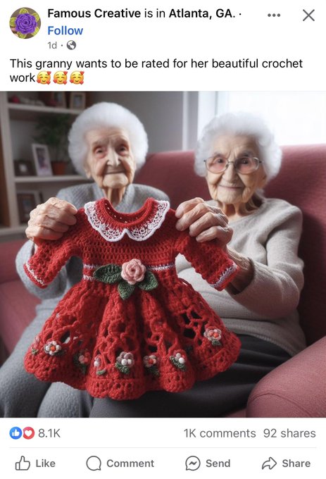crochet - Famous Creative is in Atlanta, Ga.. 1d. This granny wants to be rated for her beautiful crochet work 666 1K 92 Comment ~ Send