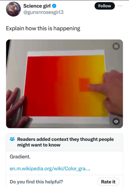 orange - Science girl Explain how this is happening Readers added context they thought people might want to know Gradient. en.m.wikipedia.orgwikiColor_gra.... Do you find this helpful? Rate it