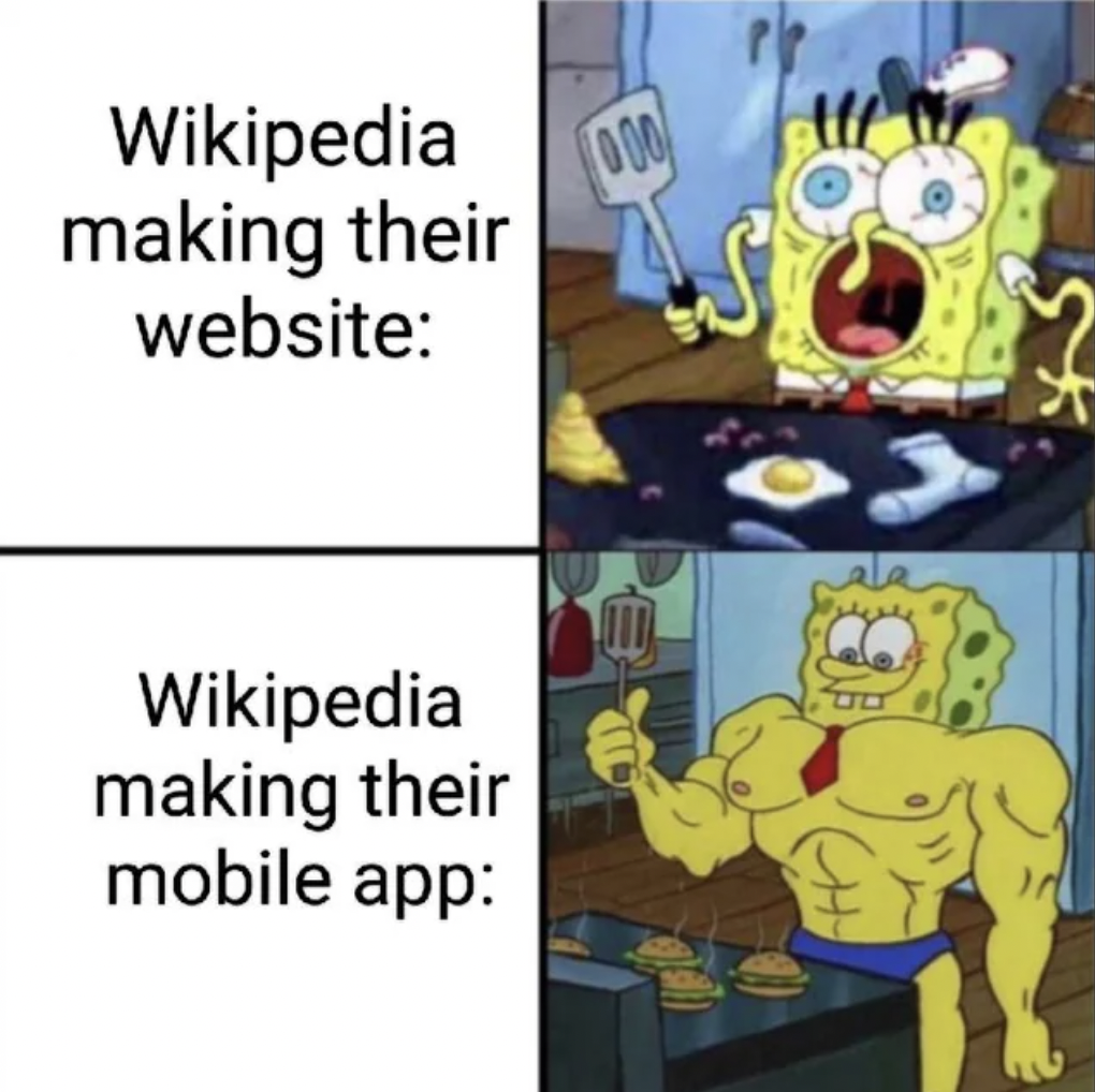 cartoon - Wikipedia making their website Wikipedia making their mobile app