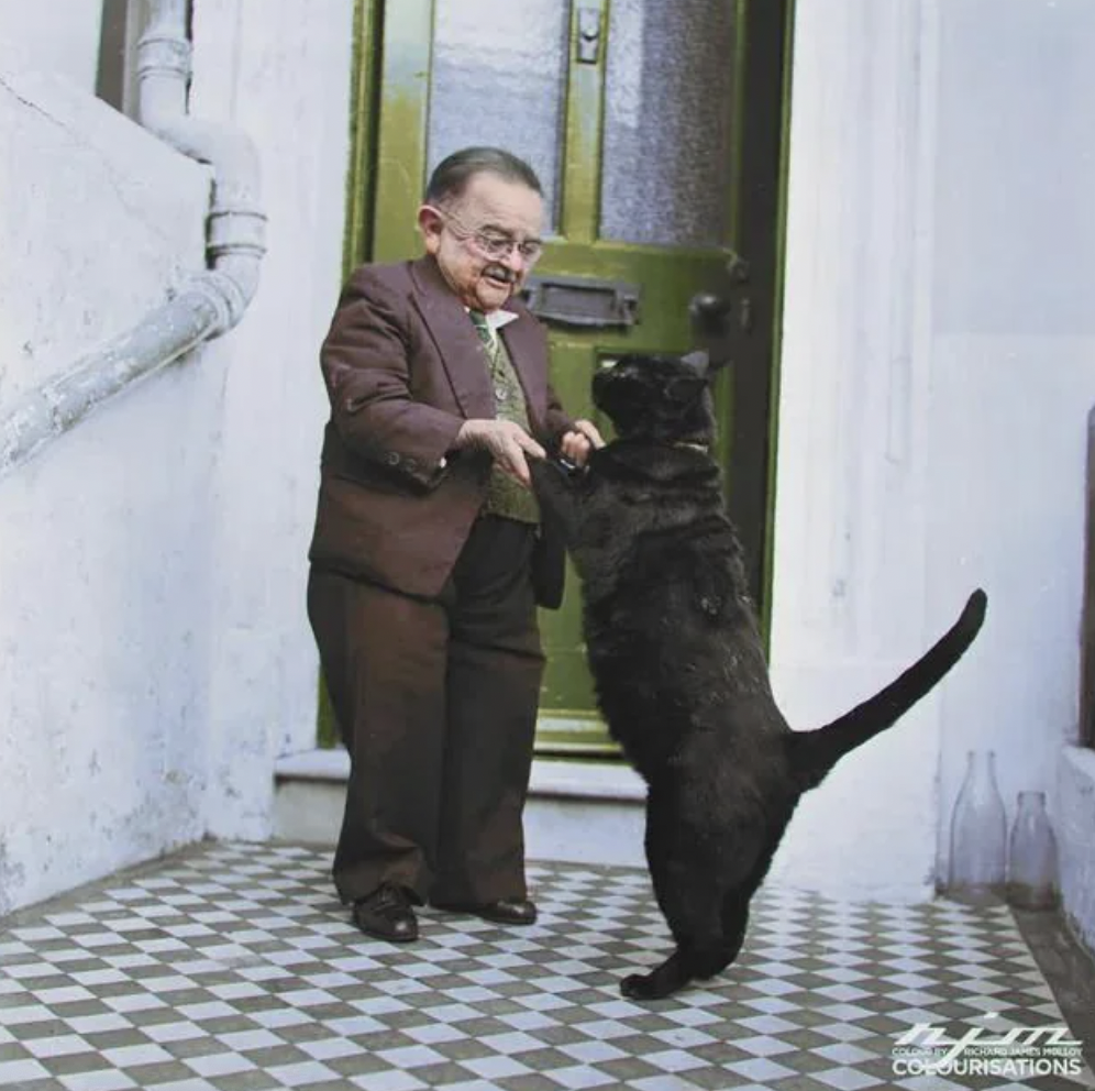 world's smallest man with cat - Colourisations