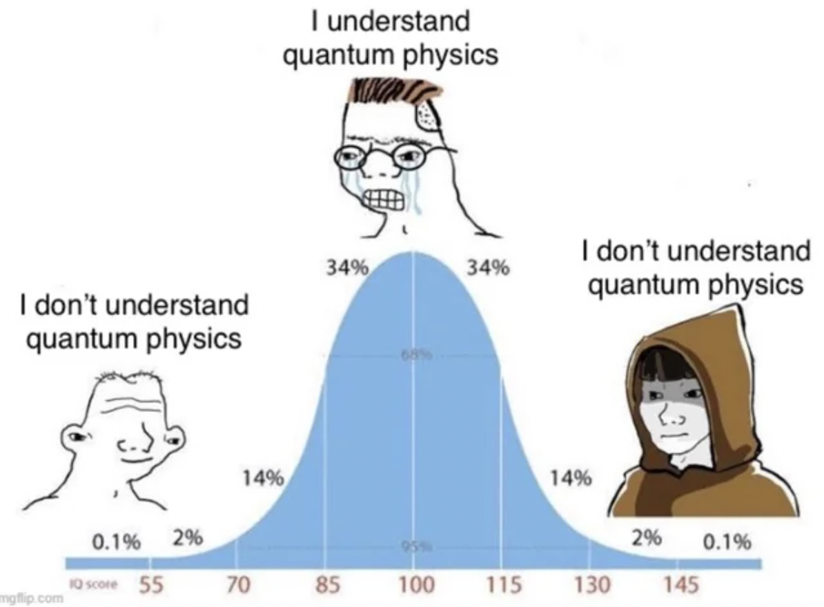 cartoon - I don't understand quantum physics 14% I understand quantum physics 34% 34% 14% I don't understand quantum physics 0.1% 2% 2% 0.1% 10 score 55 70 85 100 115 130 145