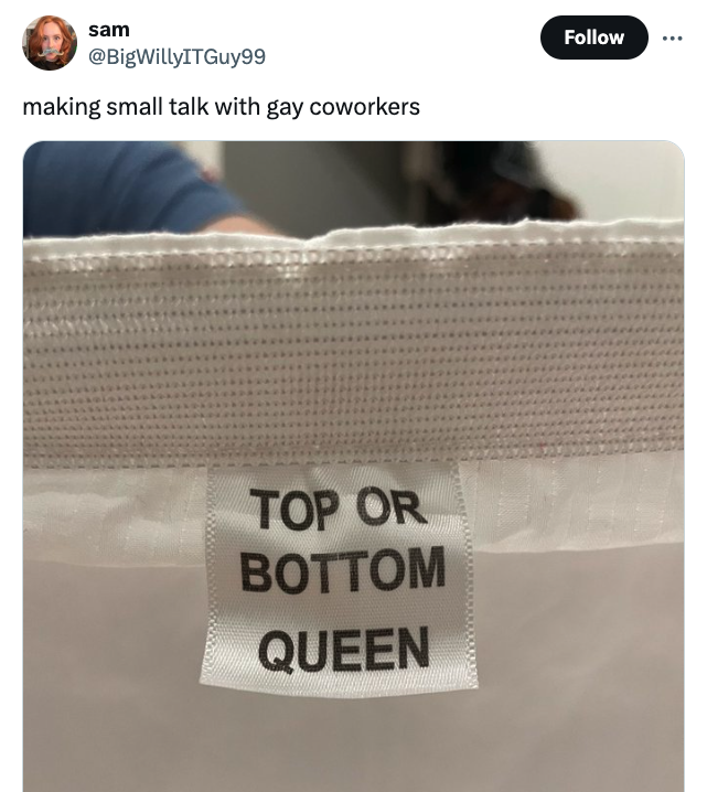 mail bag - sam making small talk with gay coworkers Top Or Bottom Queen