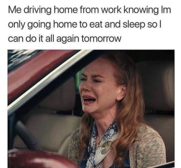 funny memes about work - Me driving home from work knowing Im only going home to eat and sleep so I can do it all again tomorrow