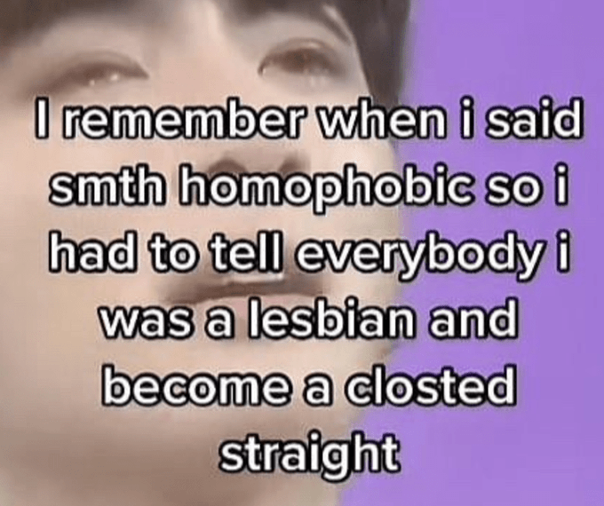girl - I remember when i said smth homophobic so i had to tell everybody i was a lesbian and become a closted straight