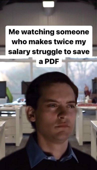 photo caption - Me watching someone who makes twice my salary struggle to save a Pdf