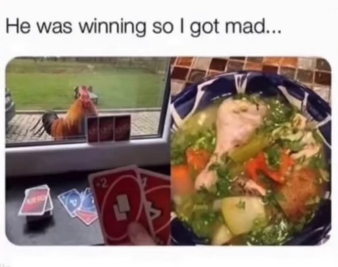 chicken uno meme - He was winning so I got mad... Unic