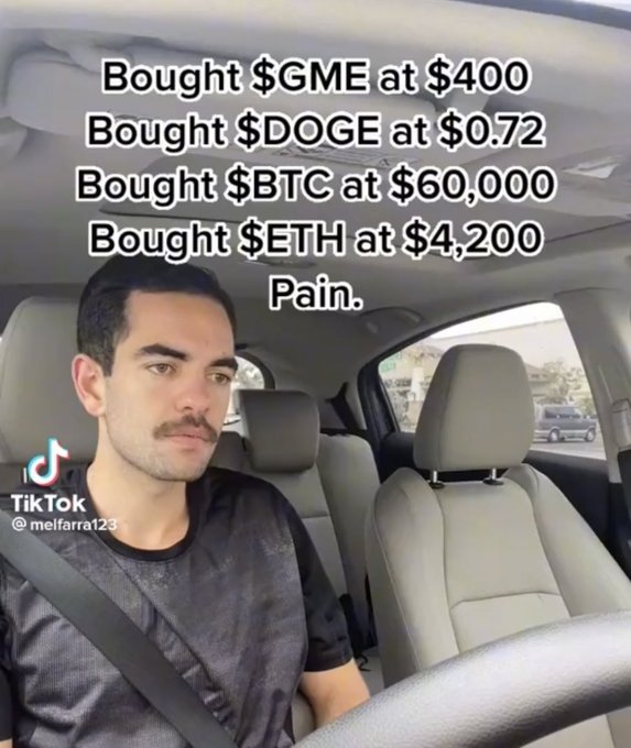 driving - Bought $Gme at $400 Bought $Doge at $0.72 Bought $Btc at $60,000 Bought $Eth at $4,200 TikTok Pain.