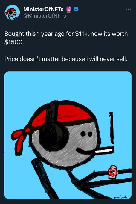 cartoon - MinisterOfNFTs Bought this 1 year ago for $11k, now its worth $1500. Price doesn't matter because i will never sell. sarteshi
