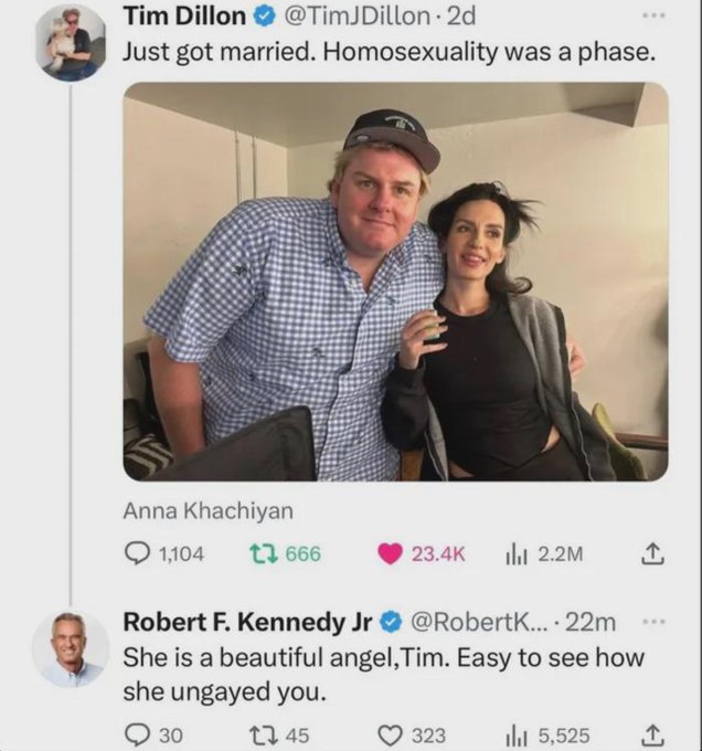 anna khachiyan tim dillon - Tim Dillon Dillon. 2d Just got married. Homosexuality was a phase. Anna Khachiyan 1,104 t 666 2.2M Robert F. Kennedy Jr .... 22m She is a beautiful angel, Tim. Easy to see how she ungayed you. 30 145 323 5,525 1