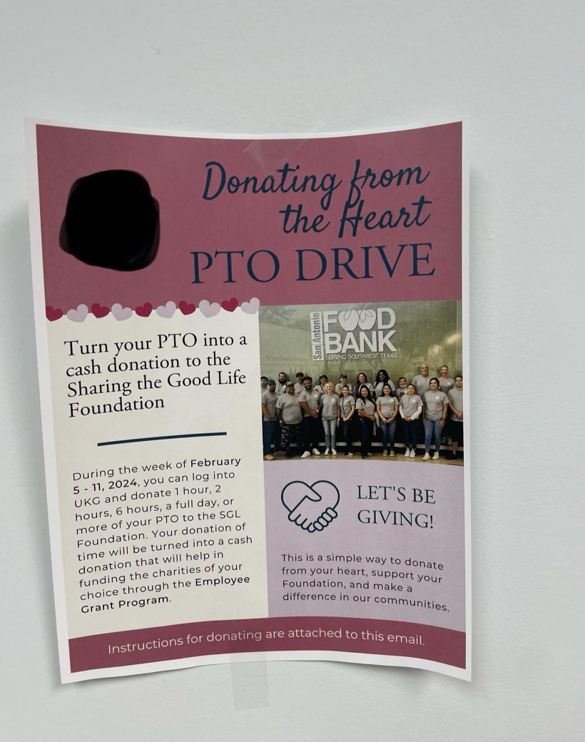 poster - Donating from the Heart Pto Drive Turn your Pto into a cash donation to the Sharing the Good Life Foundation Food Bank During the week of February 511, 2024, you can log into Ukc and donate 1 hour, 2 hours, 6 hours, a full day, or more of your Pt