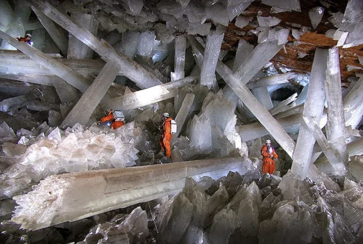 Cave of giant crystals located 980ft underground in Naica, Chihuahua, Mexico.