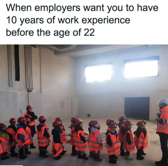 work experience meme - When employers want you to have 10 years of work experience before the age of 22