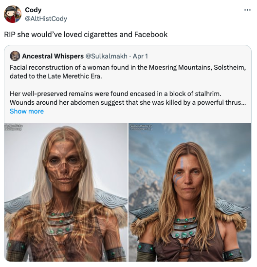 girl - Cody Rip she would've loved cigarettes and Facebook Ancestral Whispers Apr 1 Facial reconstruction of a woman found in the Moesring Mountains, Solstheim, dated to the Late Merethic Era. Her wellpreserved remains were found encased in a block of sta
