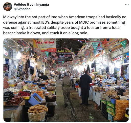 market in iran - Voodoo 6 von Inyanga Midway into the hot part of Iraq when American troops had basically no defense against most Ied's despite years of Mdic promises something was coming, a frustrated solitary troop bought a toaster from a local bazaar, 