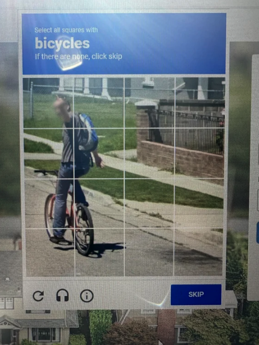 banner - Select all squares with bicycles if there are none, click skip C Skip
