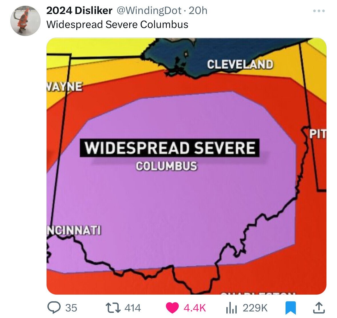 diagram - 2024 Disr 20h Widespread Severe Columbus Vayne Cleveland Widespread Severe Columbus Ncinnati 35 414 lil Pit
