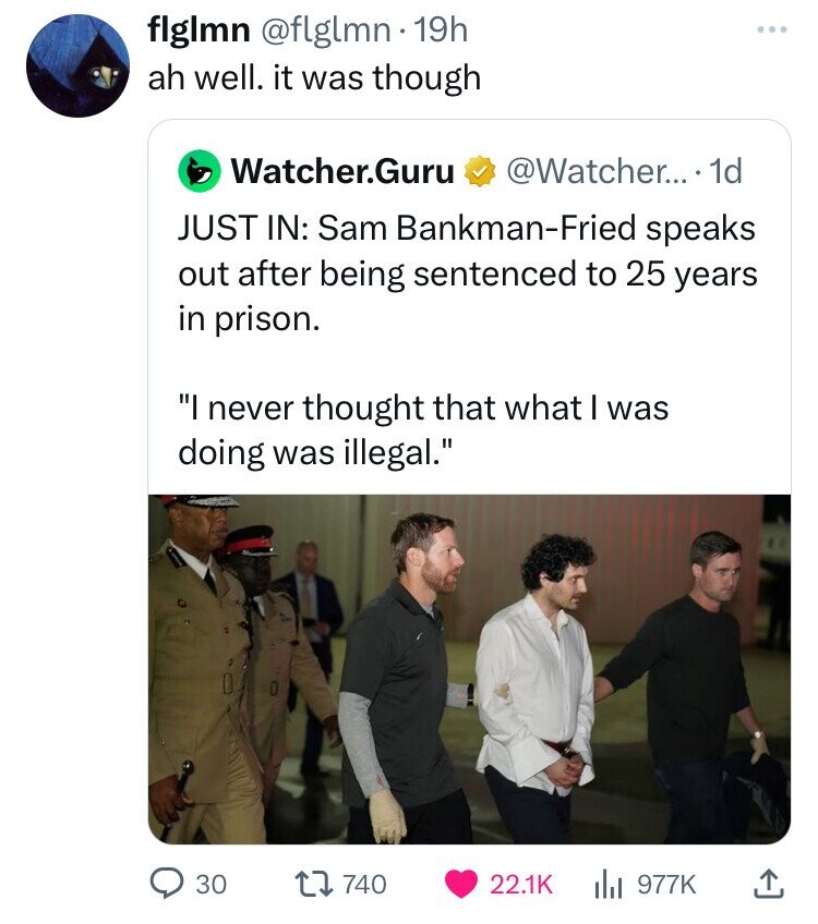 sam bankman fried bahamas - flglmn . 19h ah well. it was though Watcher.Guru .... 1d Just In Sam BankmanFried speaks out after being sentenced to 25 years in prison. "I never thought that what I was doing was illegal." 0 30 740 ili