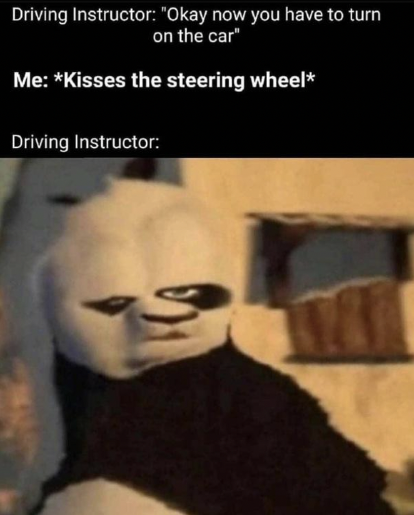 dank memes - Driving Instructor "Okay now you have to turn on the car" Me Kisses the steering wheel Driving Instructor