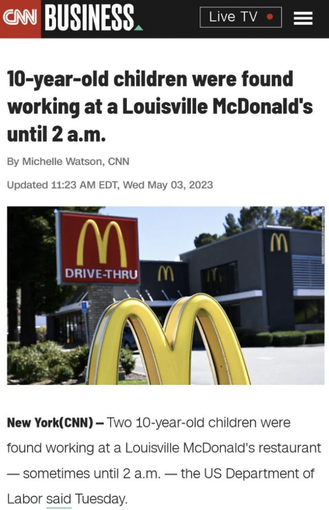 two ten year olds working at mcdonald's - Can Business Live Tv 10yearold children were found working at a Louisville McDonald's until 2 a.m. By Michelle Watson, Cnn Updated Edt, Wed M DriveThru M 3 New YorkCnn Two 10yearold children were found working at 