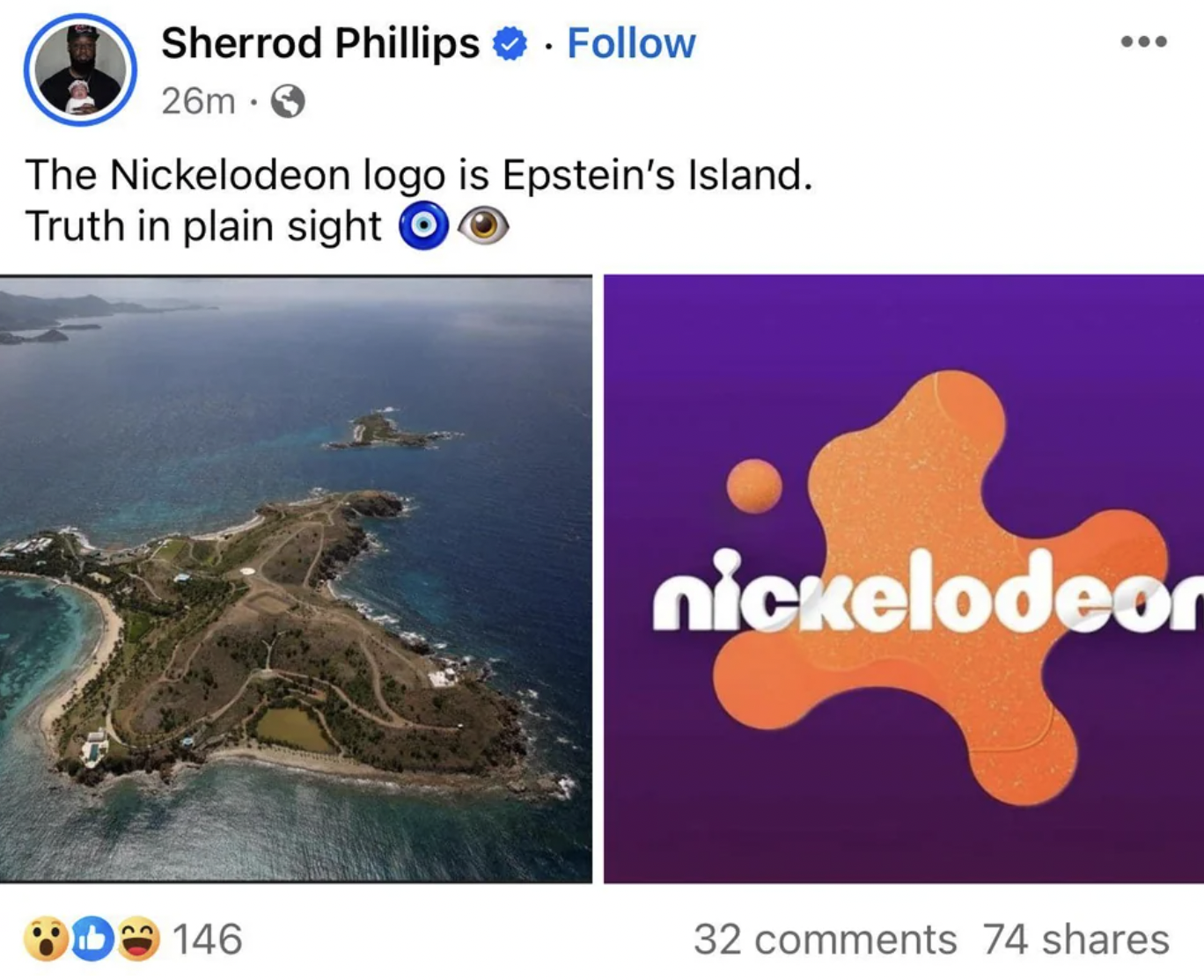 cay - Sherrod Phillips. 26m. The Nickelodeon logo is Epstein's Island. Truth in plain sight O nickelodeon 146 32 74