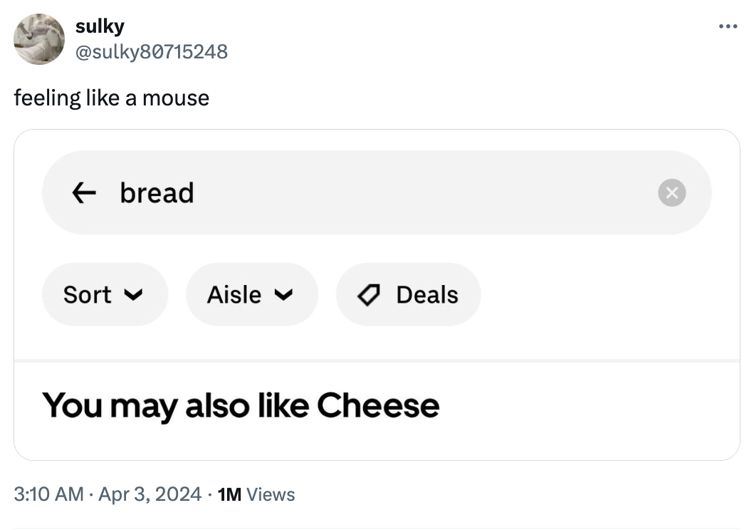 screenshot - sulky feeling a mouse bread Sort Aisle Deals You may also Cheese 1M Views