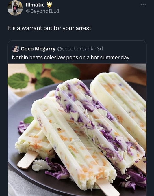 coleslaw popsicles - Illmatic It's a warrant out for your arrest Coco Mcgarry . 3d Nothin beats coleslaw pops on a hot summer day
