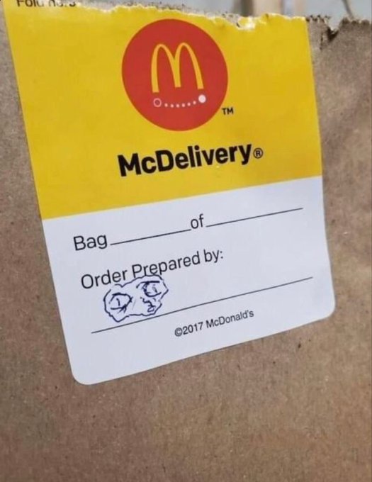 label - 3 ....... Tm McDelivery Bag. of Order Prepared by 2017 McDonald's